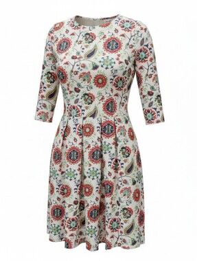 Lafayette 148 New York Cream Midi Dress with Vibrant Floral Print